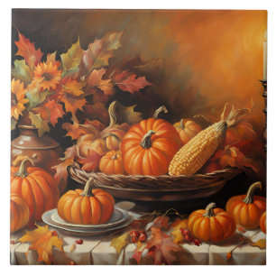 Colourful Autumn Pumpkins Ceramic Tile