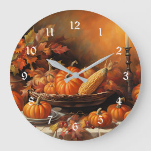 Colourful Autumn Pumpkins Large Clock