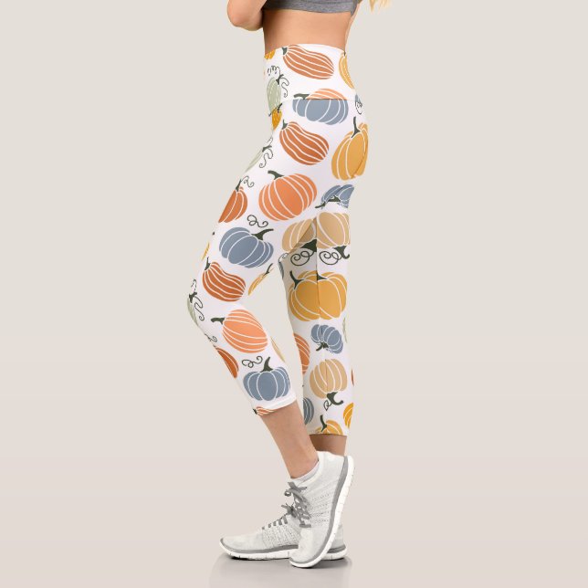 Colourful Autumn Pumpkins Pattern Capri Leggings (Left)