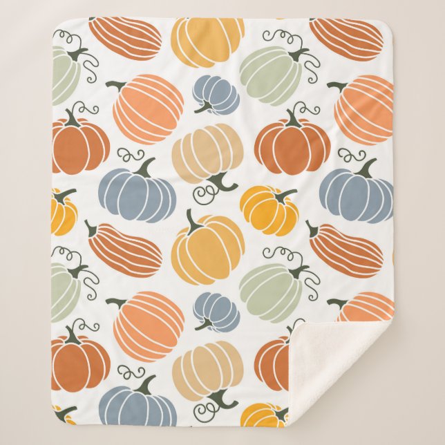 Colourful Autumn Pumpkins Pattern Sherpa Blanket (Front)