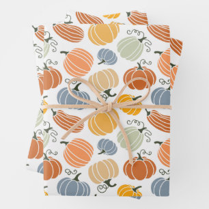 Colourful Autumn Pumpkins Pattern Wrapping Paper Sheet