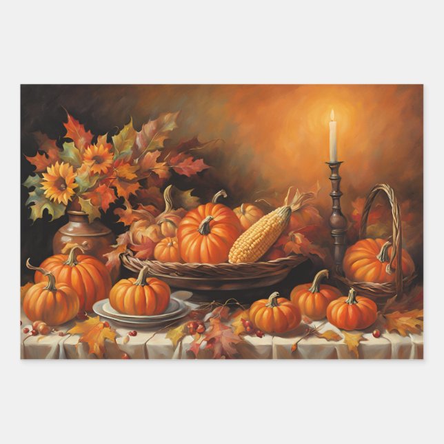 Colourful Autumn Pumpkins Wrapping Paper Sheet (Front)
