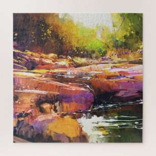 Colourful autumn river, landscape painting. jigsaw puzzle