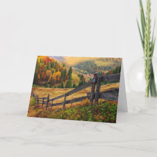Colourful Autumn Scene With Fence In Transylvania Card