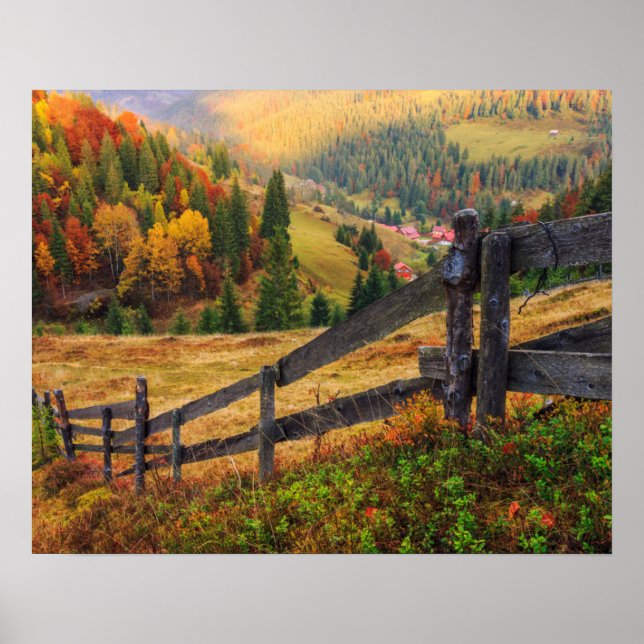 Colourful Autumn Scene With Fence In Transylvania Poster (Front)