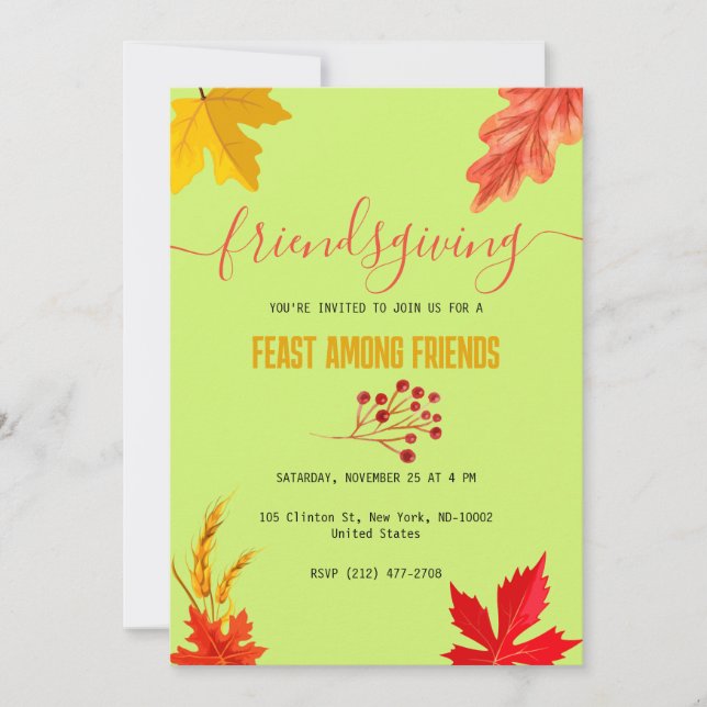 Colourful Autumn Thanksgiving Feast Green Invitation (Front)
