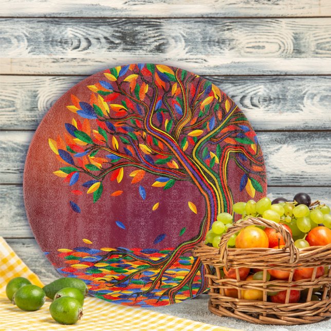 Colourful Autumn Tree Personalised Thanksgiving Cutting Board (Creator Uploaded)