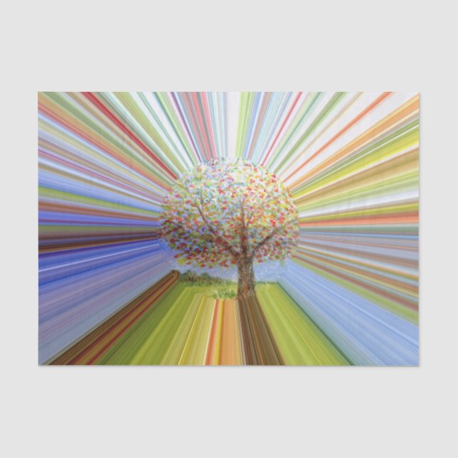 Colourful Autumn Tree Rainbow Striped Tissue Paper (Front)