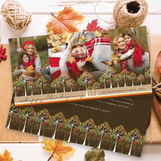 Colourful Autumn Trees Happy Thanksgiving 3 Photo Holiday Card (Creator Uploaded)