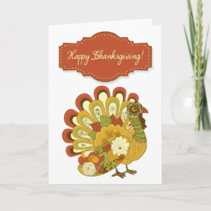 Colourful Autumn Turkey Happy Thanksgiving Holiday Card