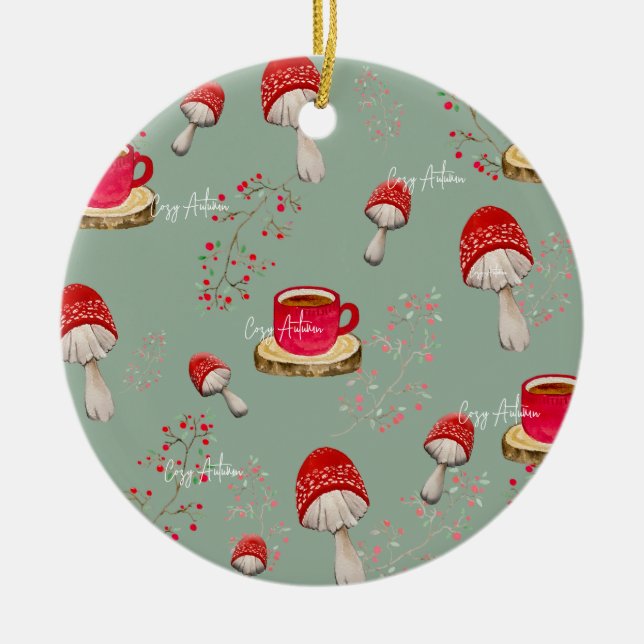 Colourful autumn watercolor pattern ceramic ornament (Front)