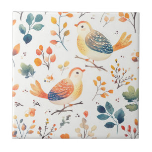 Colourful Autumn Watercolor Turkey - Joyful Feathe Ceramic Tile