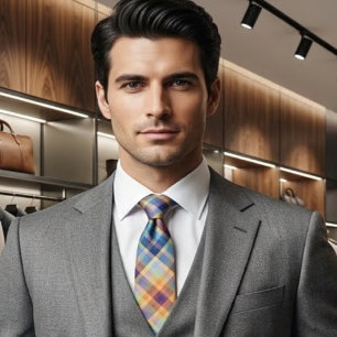 Colourful Autumn Winter Coloured Chequered Pattern Tie