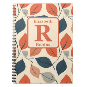 Colourful autums leaves boho personalised monogram notebook