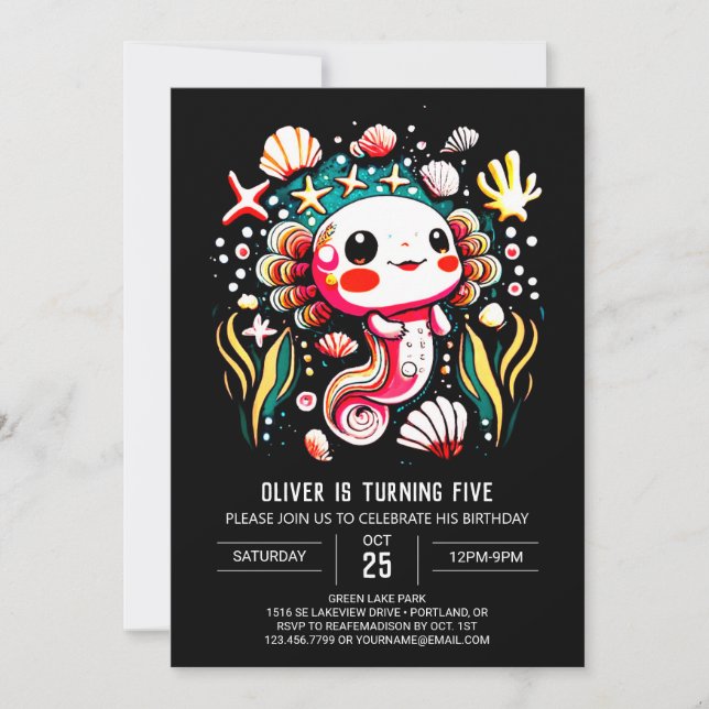 Colourful Axolotl Boho Birthday Celebration Invitation (Front)