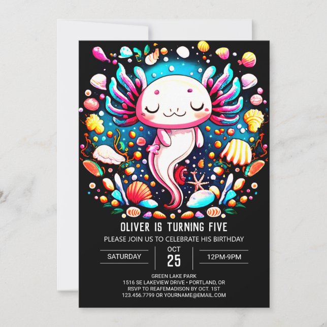 Colourful Axolotl Sea Creatures Birthday Invitation (Front)