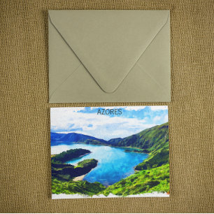 Colourful Azores Atlantic Islands Watercolor Postcard
