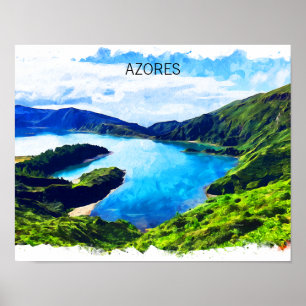 Colourful Azores Atlantic Islands Watercolor Poster