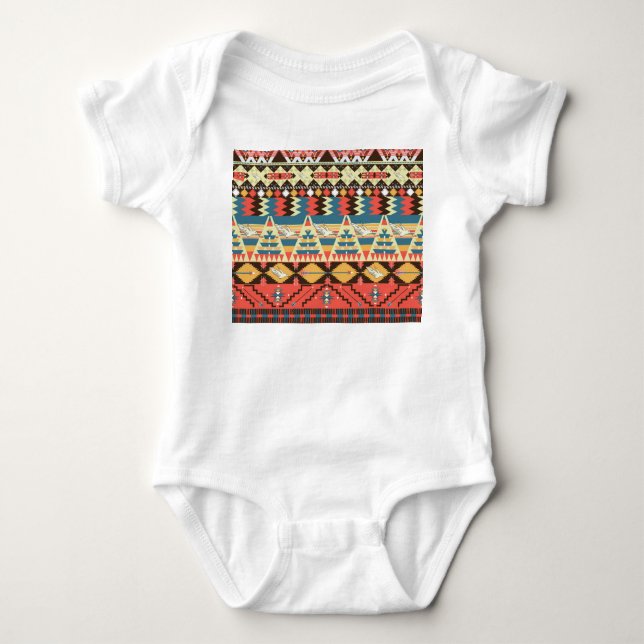 Colourful Aztec: birds, flowers pattern. Baby Bodysuit (Front)