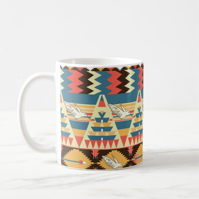 Colourful Aztec: birds, flowers pattern. Coffee Mug (Left)