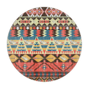Colourful Aztec: birds, flowers pattern. Cutting Board