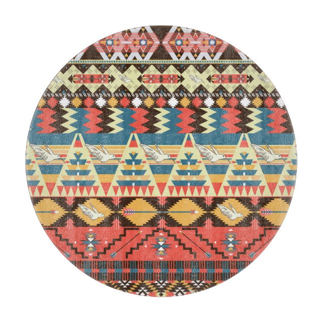 Colourful Aztec: birds, flowers pattern. Cutting Board (Front)