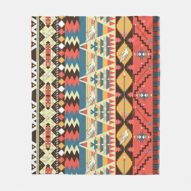 Colourful Aztec: birds, flowers pattern. Fleece Blanket (Front)