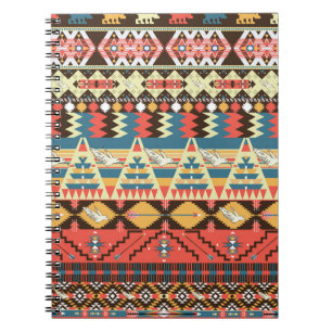Colourful Aztec: birds, flowers pattern. Notebook