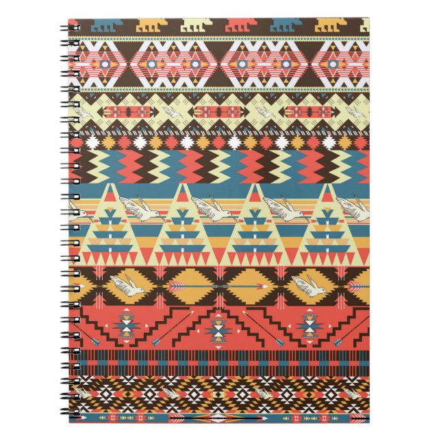 Colourful Aztec: birds, flowers pattern. Notebook (Front)