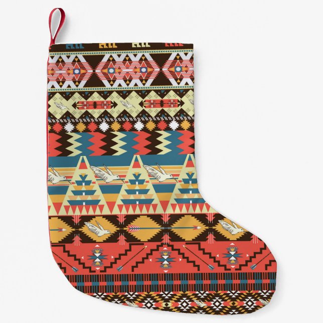 Colourful Aztec: birds, flowers pattern. Small Christmas Stocking (Front)
