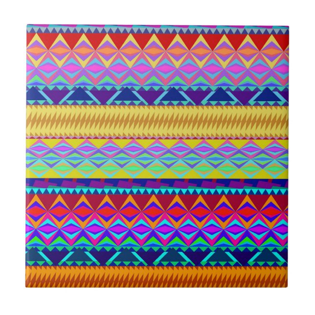Colourful Aztec Design Ceramic Tile (Front)