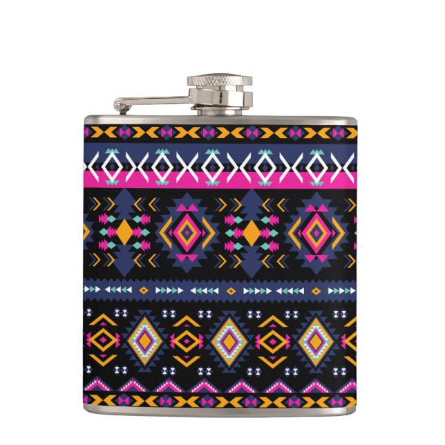 Colourful Aztec Hip Flask (Front)