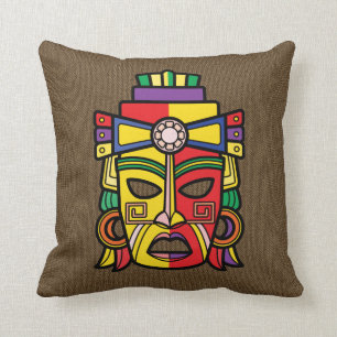Colourful Aztec Inca Mayan Mask Cushion