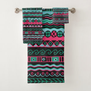 Colourful  Aztec Inca Mayan Pattern Bath Towel Set