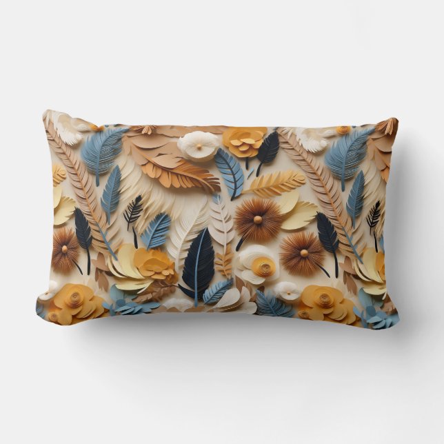 Colourful Aztec-Inspired Nature Motif Lumbar Cushion (Front)