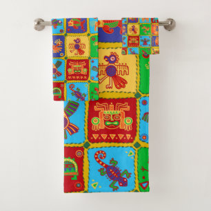 Colourful Aztec Mexican Animals Bath Towel Set