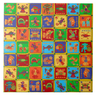 Colourful Aztec Mexican Animals Ceramic Tile