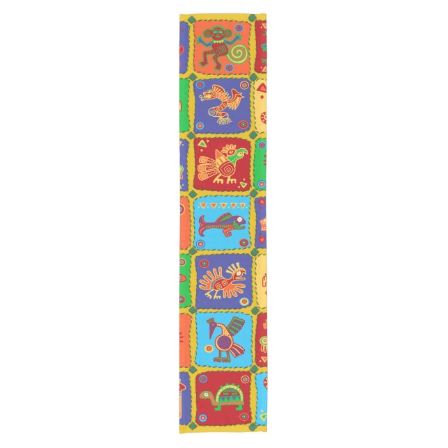 Colourful Aztec Mexican Animals Short Table Runner (Front)