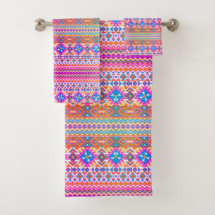 Colourful aztec pattern bath towel set