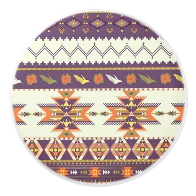 Colourful aztec pattern ceramic knob (Front)