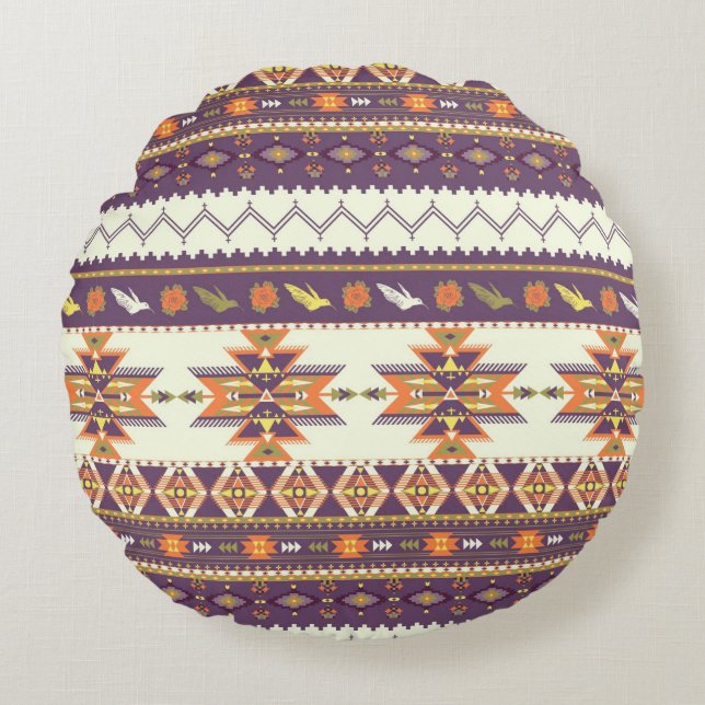Colourful aztec pattern round cushion (Front)