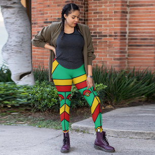 colourful aztec tiki mask leggings