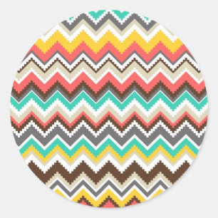 Colourful Aztec Tribal Chevron ZigZag Stripes Classic Round Sticker