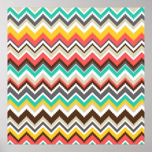 Colourful Aztec Tribal Chevron ZigZag Stripes Prin Poster