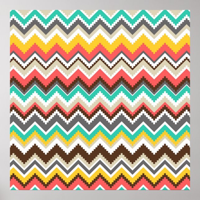 Colourful Aztec Tribal Chevron ZigZag Stripes Prin Poster (Front)