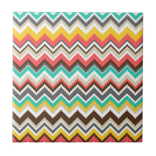 Colourful Aztec Tribal Chevron ZigZag Stripes Tile
