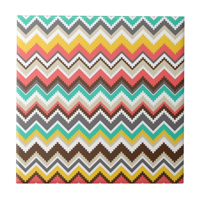 Colourful Aztec Tribal Chevron ZigZag Stripes Tile (Front)