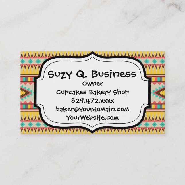 Colourful Aztec Tribal Native American Diamonds Business Card (Front)