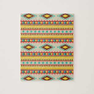 Colourful Aztec Tribal Native American Diamonds Jigsaw Puzzle