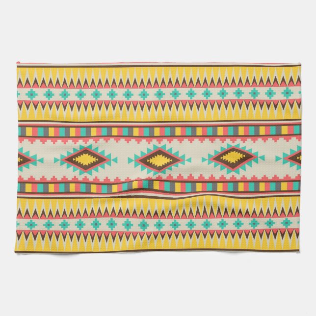 Colourful Aztec Tribal Native American Diamonds Tea Towel (Horizontal)